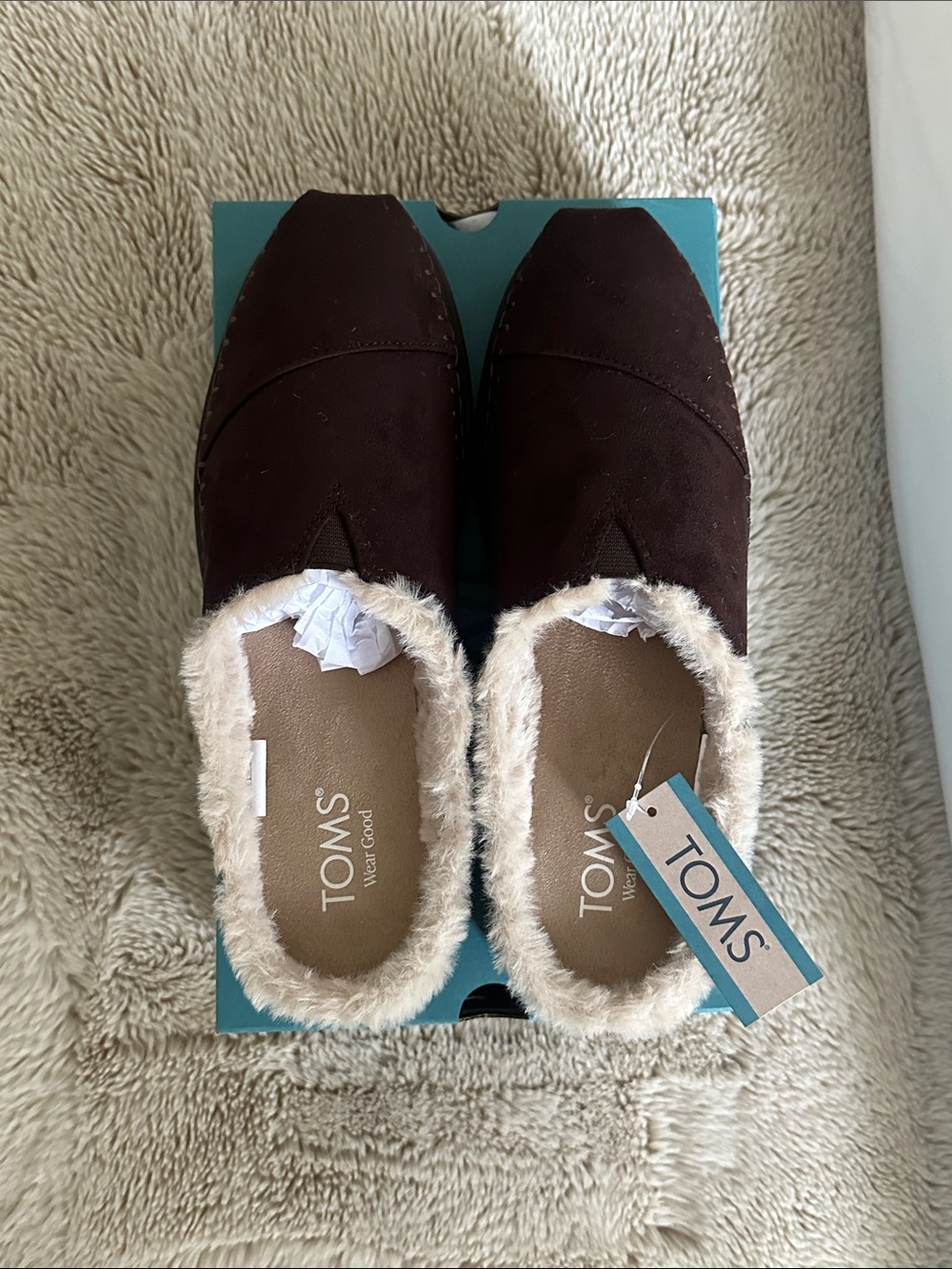 TOMS Women's Slip-On Slippers in Dark Brown with Cream Lining